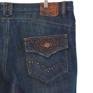 ANTIK DENIM Button-fly, Flare Leg Blue Jeans, 38W/32L